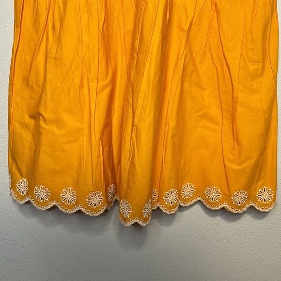 J. Crew 6 Yellow Floral Eyelet Trim Tiered Sundress Square Neck Scallop Edge - Picture 4 of 8